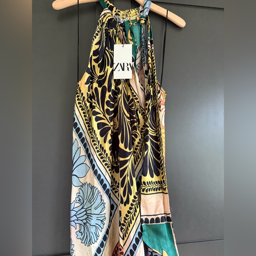 ZARA NWT Multicolor Halter Maxi Dress • L - Picture 9 of 11